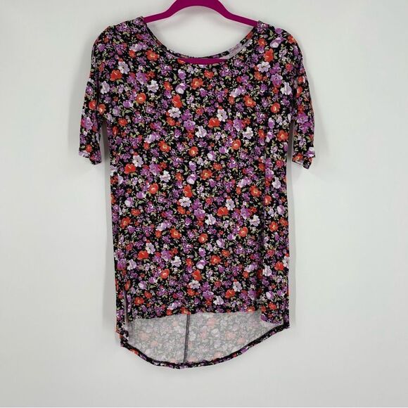 Agnes & Dora Women’s Purple Tone Floral Round Neck Short Sleeve Hi Lo Tee XS - Picture 1 of 3